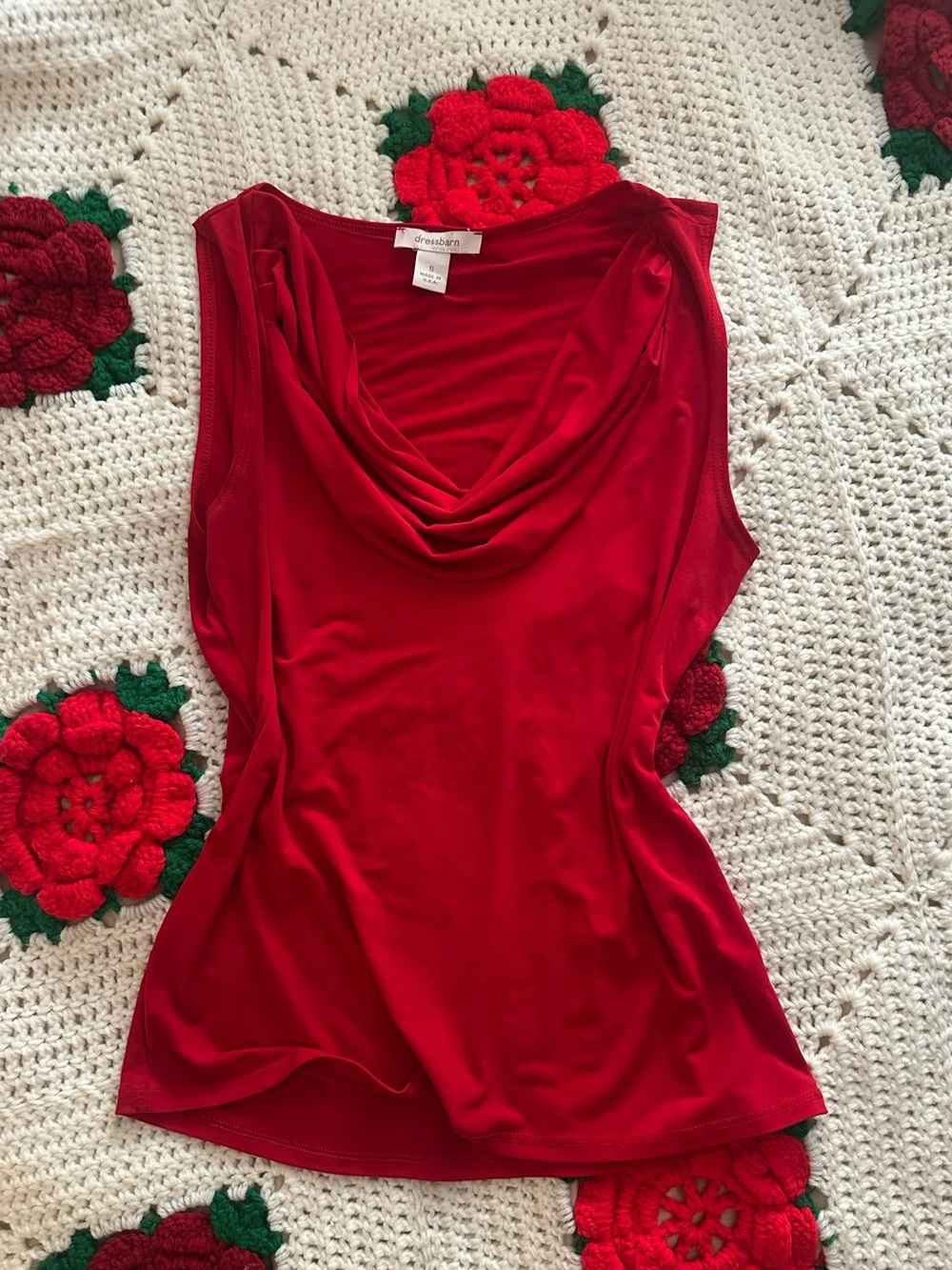 dressbarn Red Sleeveless Cowl Neck Tank Top